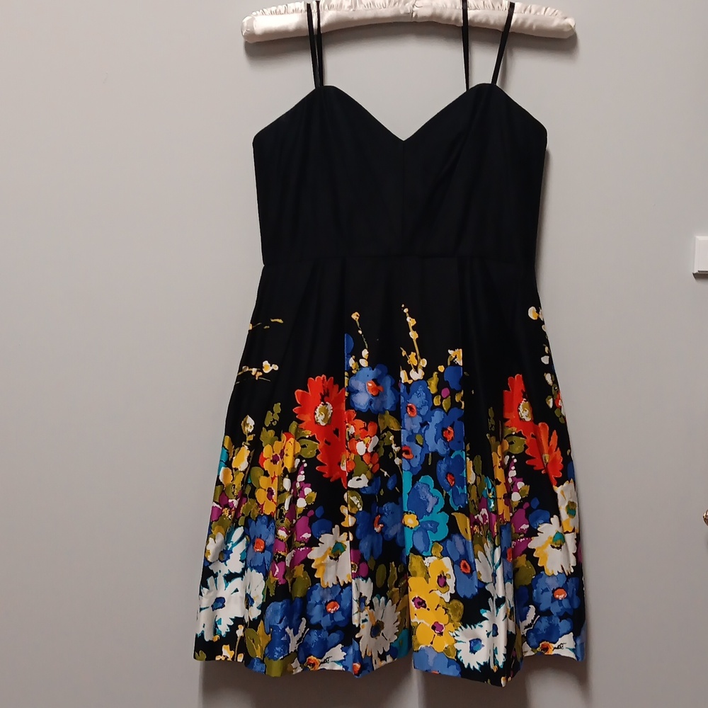 Jill Stuart Black and Yellow Strapless Mini Sundress, Size 2